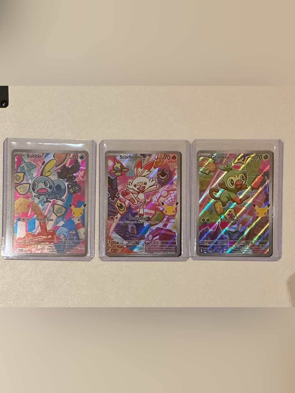 Pokemon Holo Trio Cards - Blue, White, Green, Orange Accents